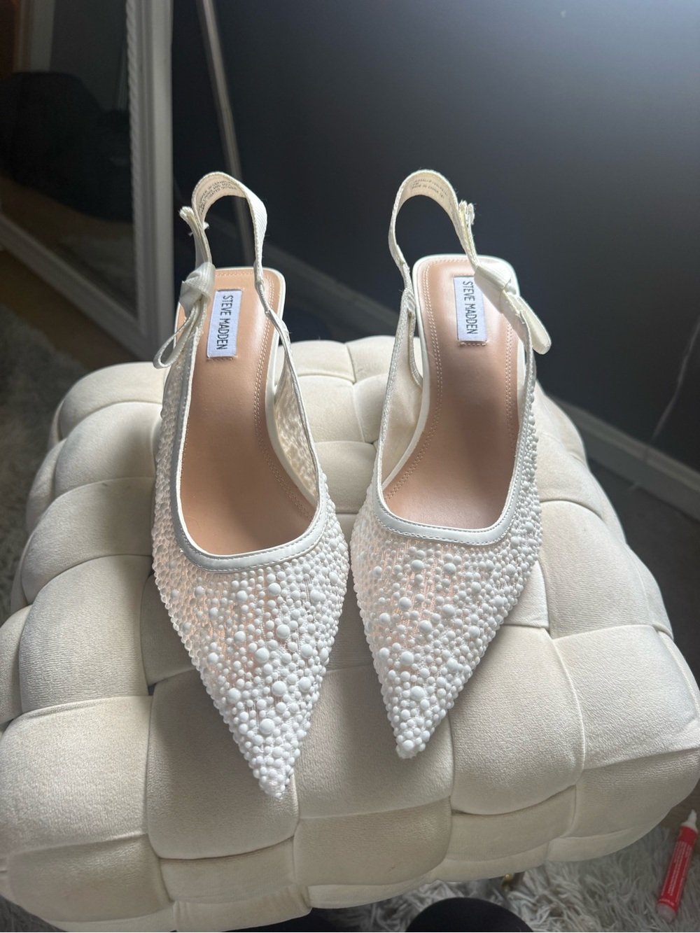 Steve Madden Women's White Beaded Slingback Versali Heels
